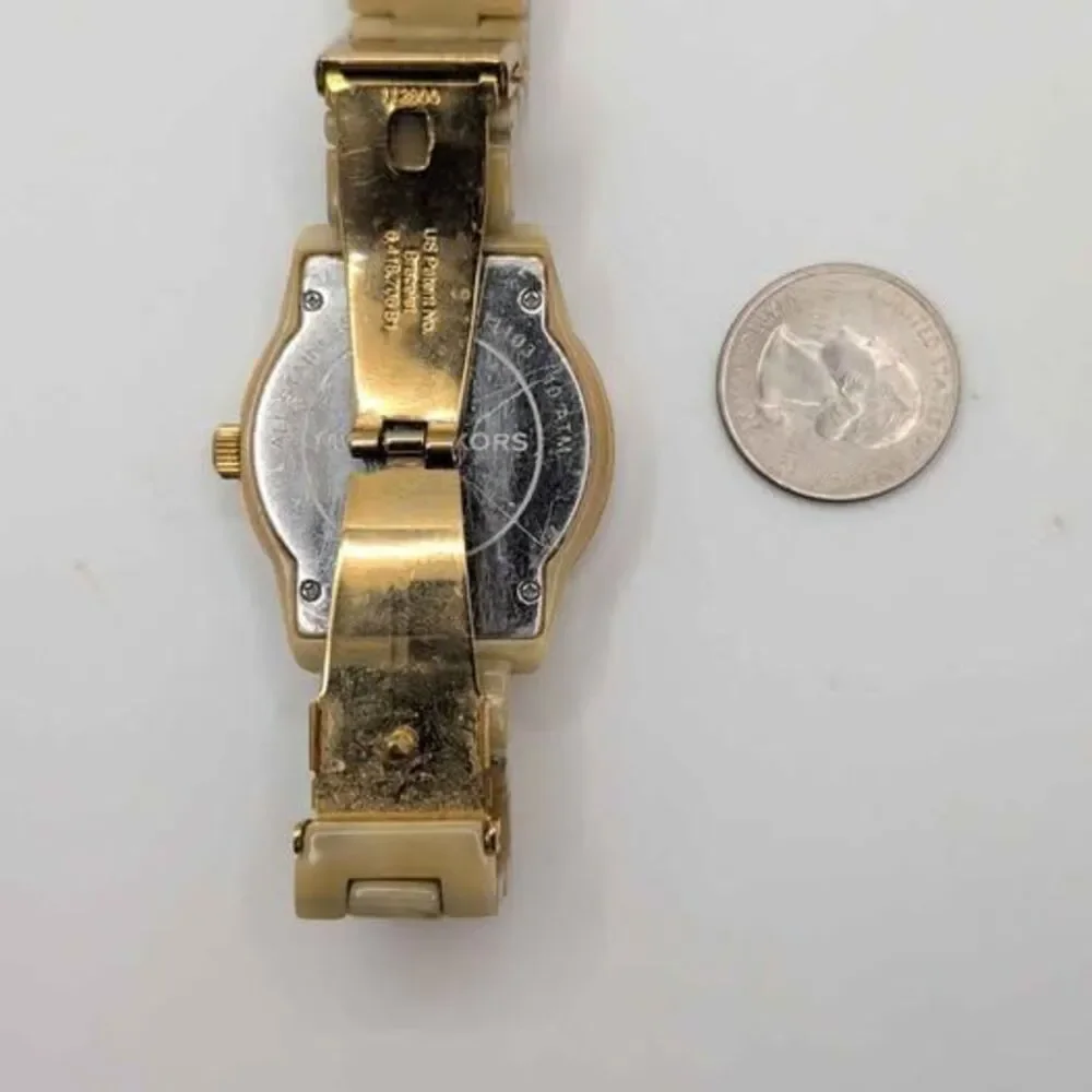 Michael Kors MK5039 Jet Set Women's Watch Cream Resin Gold Tested New Battery